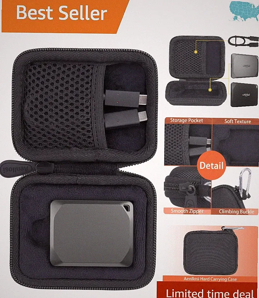 Durable EVA Hard Case for Crucial Portable SSD - Water Resistant & Shock Guarded