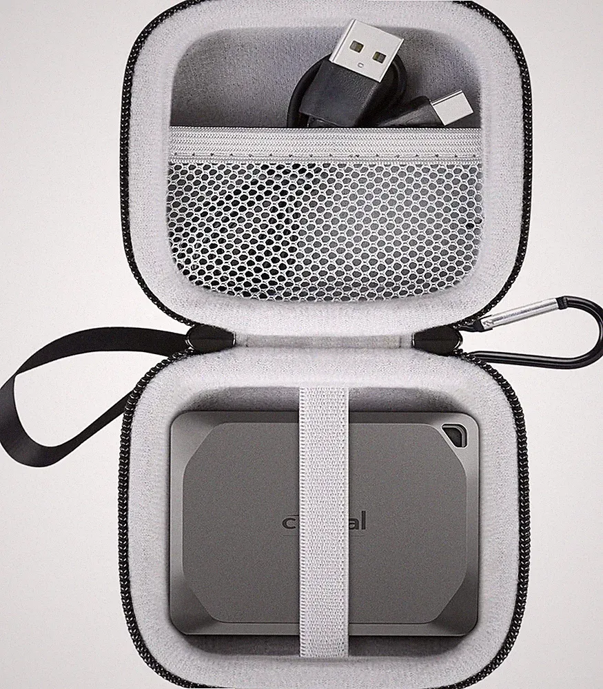 Hard Drive Carrying Case For Crucial X9 / Crucial X10 Pro Portable Black+Gray