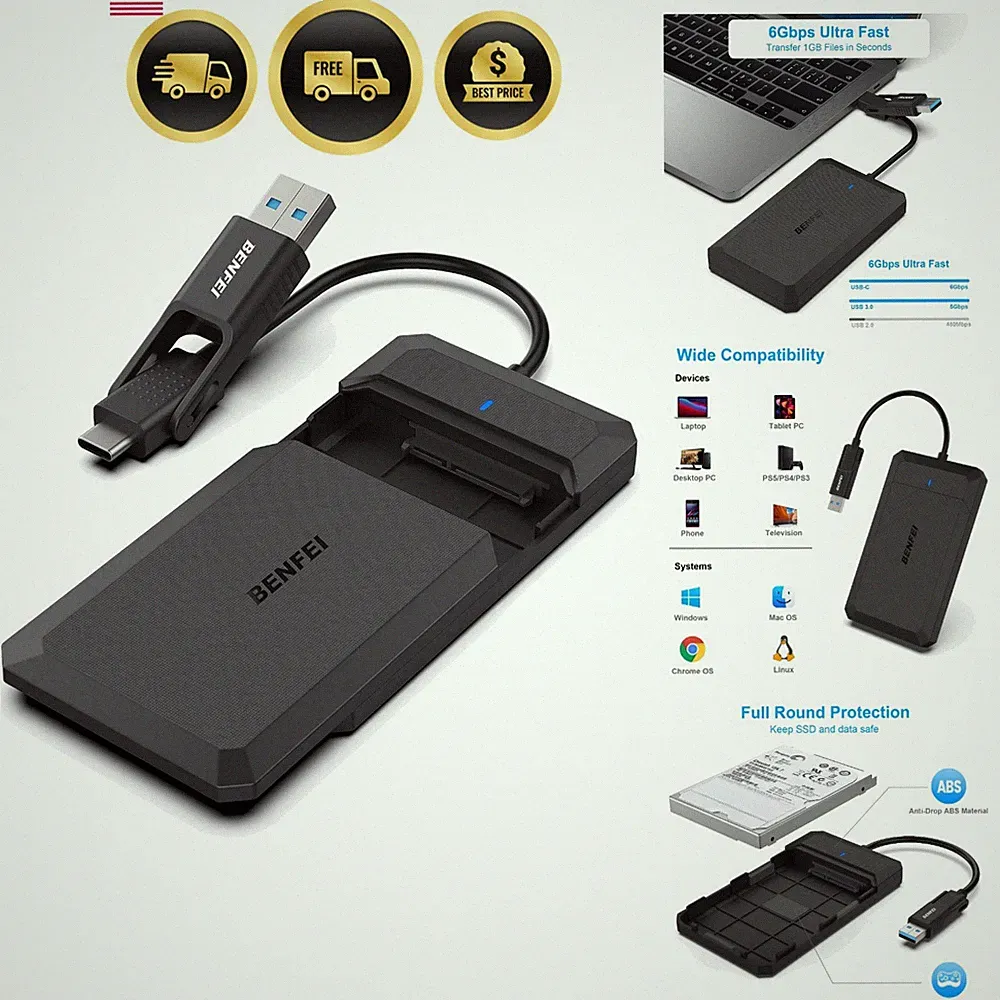SSD External Enclosure 2.5 Inch SATA to USB Type-C and Type-A